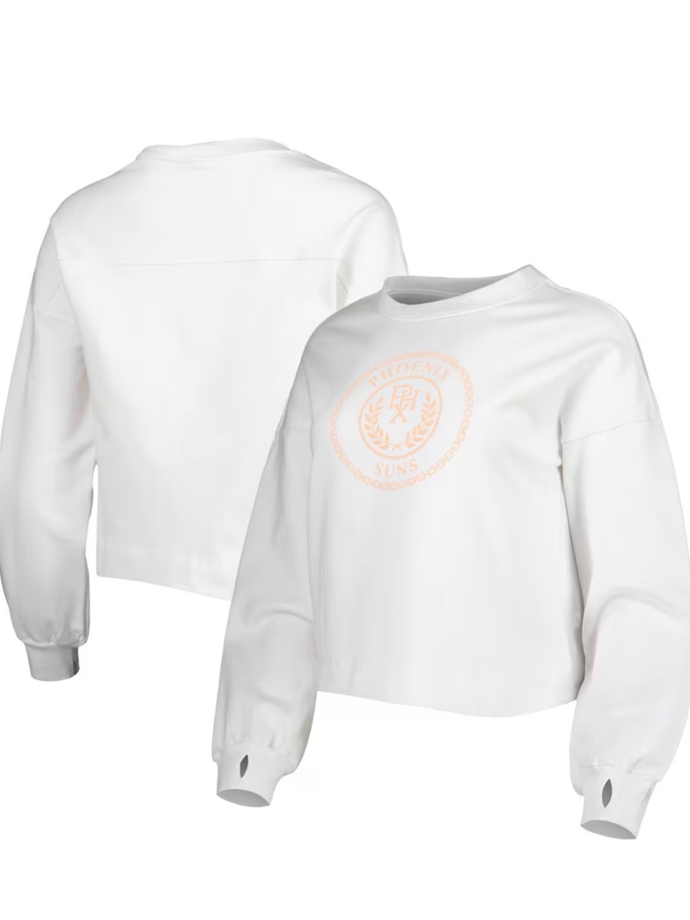 Phoenix Suns Women's White Pullover Crewneck Cropped Sweatshirt